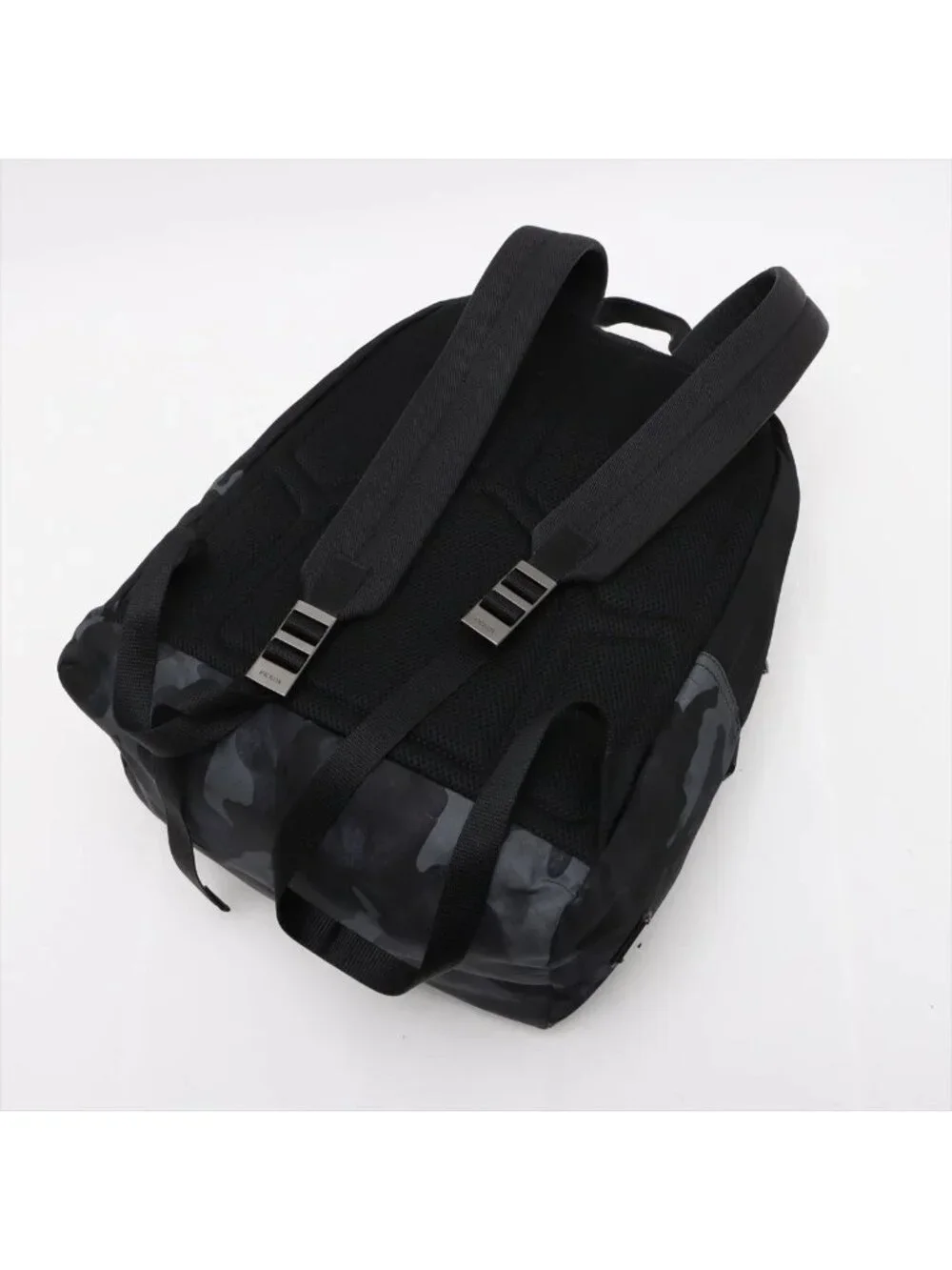 Prada Tessuto Nylon Camouflage Pattern Leather Backpack Black